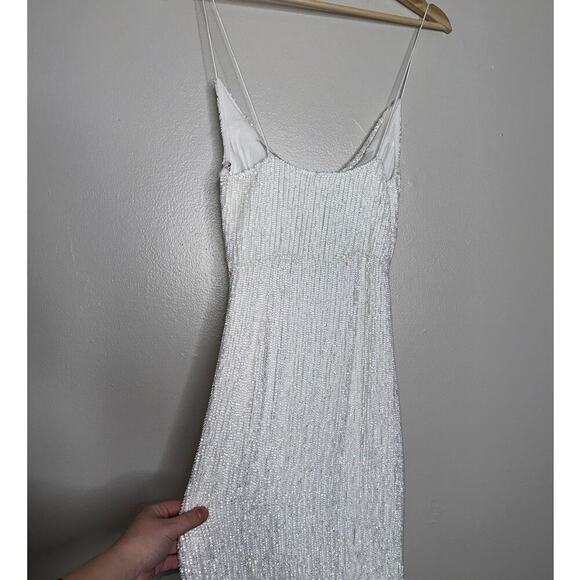 Retrofete NWT Katya Sequin Midi Dress Cowl Neck Moonglow White Slit Size XS - Picture 6 of 9